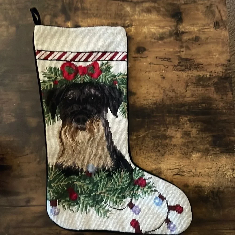 Vintage Needlepoint Handmade-wool dog stocking